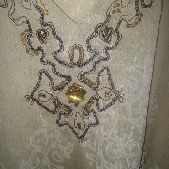 Ulla Popken sheer beaded coffee color top/ tunic - Picture 2 of 5
